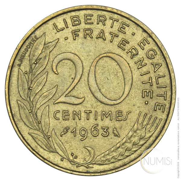 Francija - Peta republika: 20 Centimes 1963 (FR1050440100X000114) numizmatika kovanci