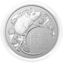 Avstralija: srebrnik Lunar RAM I – Rat (Podgana) 1 AUD BU 2020 1 oz .999 srebro, Royal Australian Mint