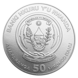 Ruanda: srebrnik African Ounce – Okapi 50 RWF BU 2021 1 oz .999 srebro, BH Mayer’s Kunstprägeanstalt GmbH