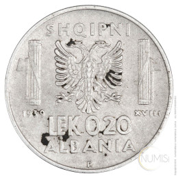 Italijanski protektorat Albanije: 0.20 Lek 1939 R XVIII | Vittorio Emanuele III