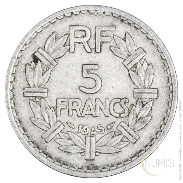 Francija: 5 Francs 1945 (FR1068440100X000261) numizmatika kovanci