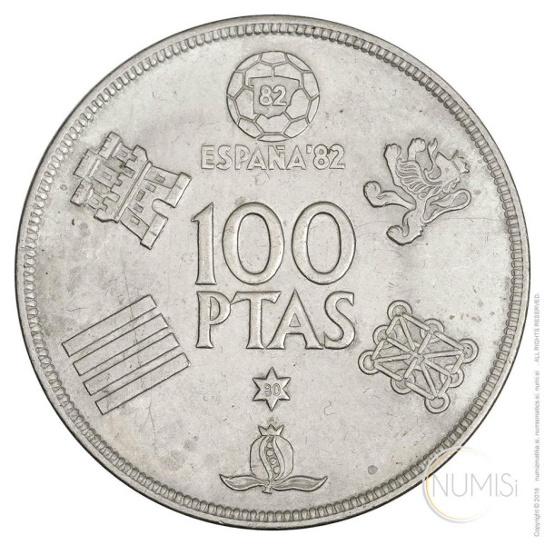 Španija - Kraljevina: 100 Pesetas 1980 / 1982 FIFA World Cup | Juan Carlos (ES1033440100X000286) numizmatika kovanci
