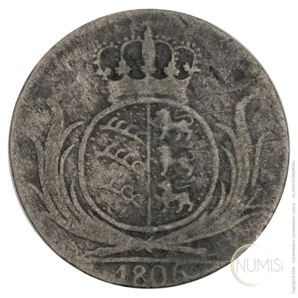 Nemčija - Države / Wurttemberg: 6 KREUZER 1806 / II tip | King Friedrich I (DE1207440100X000367) numizmatika kovanci