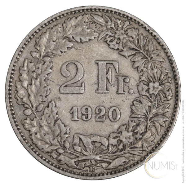 Švica: 2 CHF 1920 B (CH1093440100X000396) numizmatika kovanci