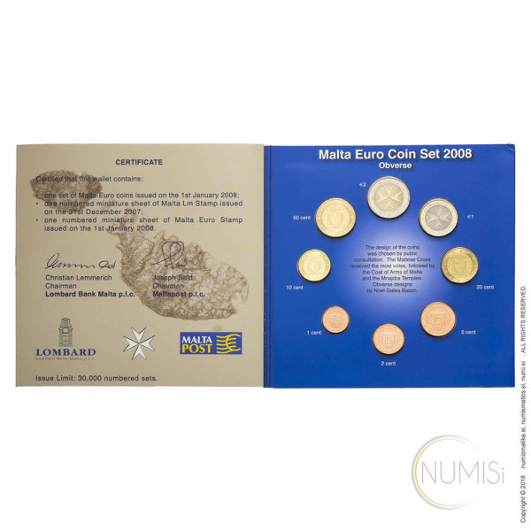Malta: EURO 2008 - BU / SET (Z DVEMA ZNAMKAMA) (MT1005440100X000612) numizmatika kovanci