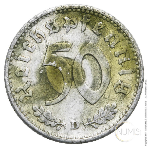 Nemčija - Tretji Rajh: 50 Reichspfennig 1941 D (DE1072440100X000768) numizmatika kovanci