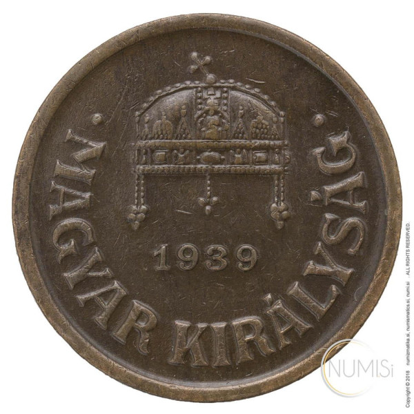 Madžarska - Kraljevina: 2 Filler 1939 | Miklós Horthy (HU1074440100X000791) numizmatika kovanci