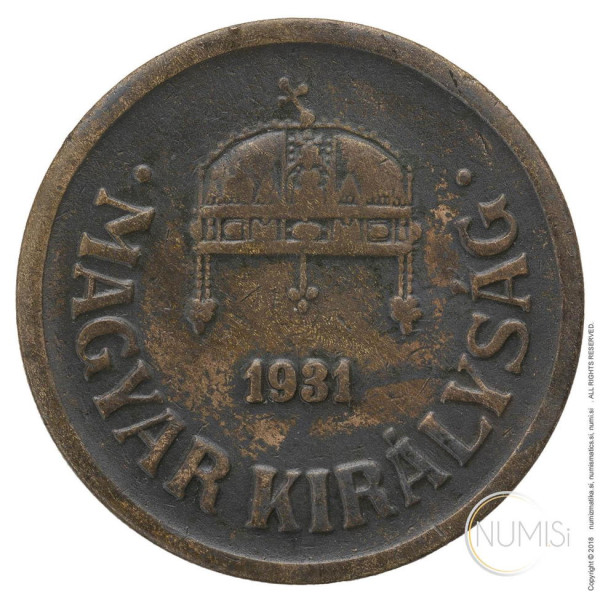Madžarska - Kraljevina: 2 Filler 1931 | Miklós Horthy (HU1082440100X000795) numizmatika kovanci