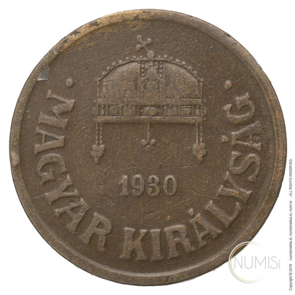 Madžarska - Kraljevina: 2 Filler 1930 | Miklós Horthy (HU1083440100X000797) numizmatika kovanci