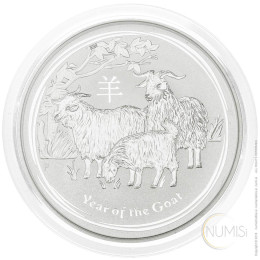 Avstralija: srebrnik Lunar II – Year of the Goat (Koza) 5 AUD BU 2015 5 oz .999 srebro, Perth Mint