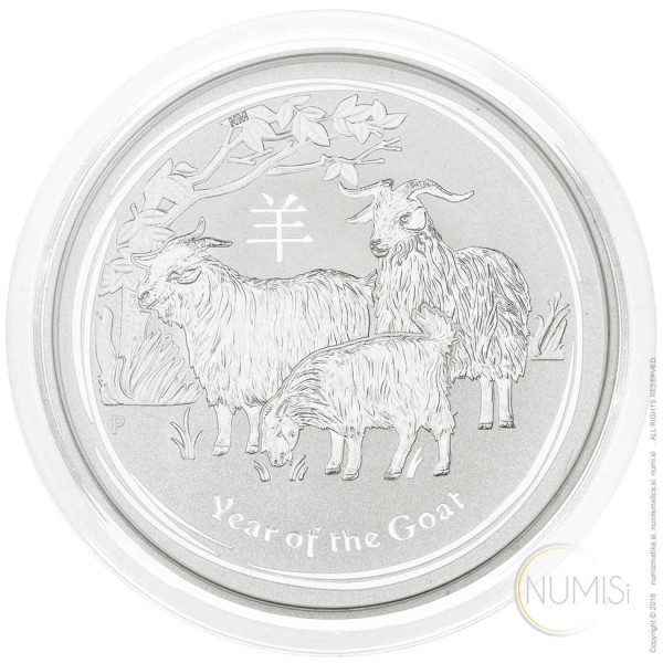 Avstralija: srebrnik Lunar II – Year of the Goat (Koza) 5 AUD BU 2015 5 oz .999 srebro, Perth Mint (AU0998X003740) numizmatika kovanci