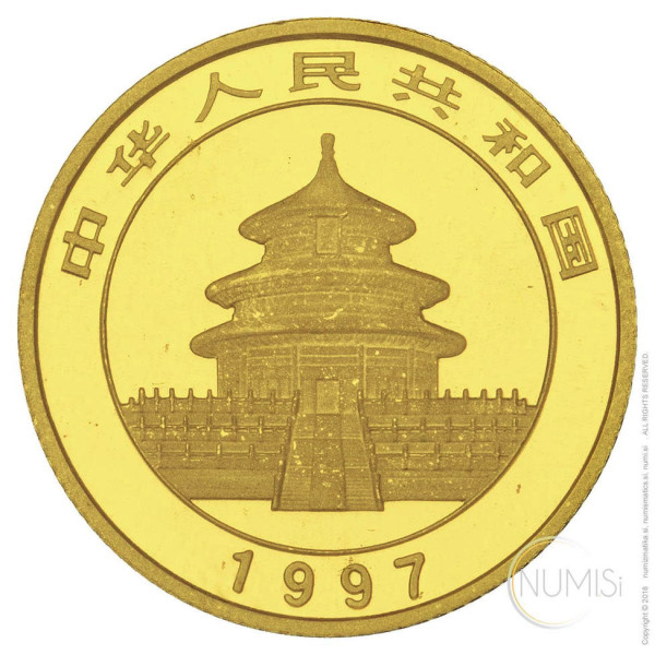 Kitajska (Ljudska republika): zlatnik Panda 10 Yuan BU 1997 1/10 oz .999 zlato, China Gold Coin Incorporation - velika letnica (CN10161102804595606) numizmatika kovanci