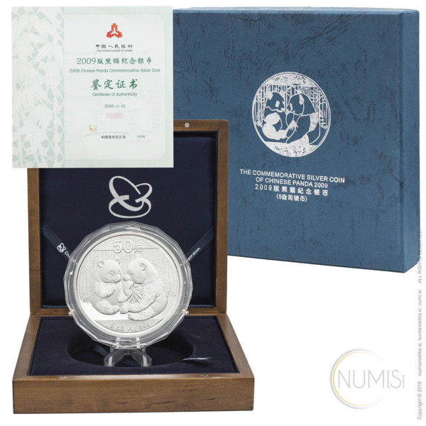 Kitajska (Ljudska republika): srebrnik Panda 50 Yuan PP (polirana plošča) 2009 5 oz .999 srebro, China Gold Coin Incorporation (CH10042204009931721) numizmatika kovanci