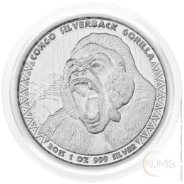 Kongo: srebrnik Silverback Gorilla 5000 Francs PL 2015 1 oz .999 srebro, Scottsdale Mint