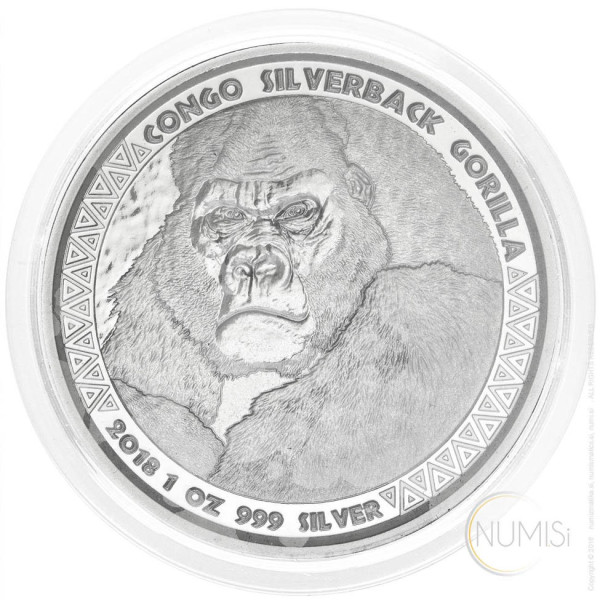 Kongo: srebrnik Silverback Gorilla 5000 Francs PL 2018 1 oz .999 srebro, Scottsdale Mint (CG09952203001113169) numizmatika kovanci