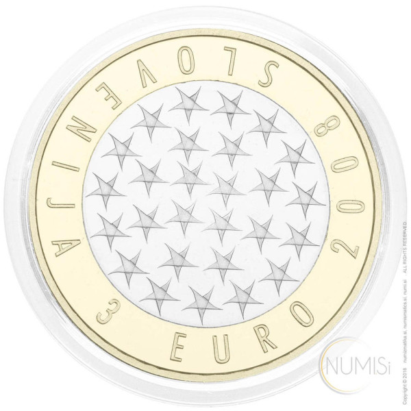 Slovenija - Republika: 3 EURO 2008 - PROOF - Predsedovanje Evropski uniji (SI10054404007256236) numizmatika kovanci