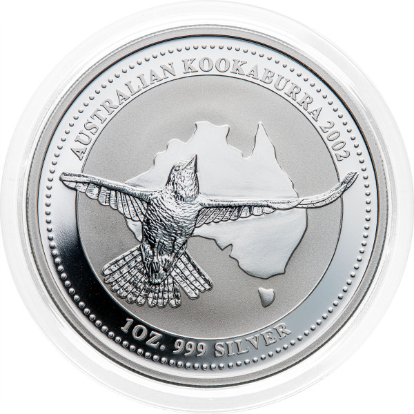 Avstralija: 1 AUD 2002 - 1 oz .999 srebro - BU - Kookaburra - Perth Mint (AU1011X003368) numizmatika kovanci