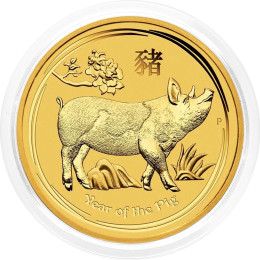 Avstralija: 15 AUD 2019 - 1/10 oz .9999 zlato - BU - Lunar II – Pig (Prašič) - Perth Mint
