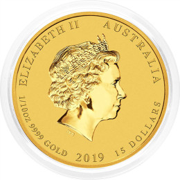 Avstralija: 15 AUD 2019 - 1/10 oz .9999 zlato - BU - Lunar II – Pig (Prašič) - Perth Mint