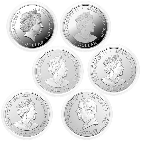 Avstralija: set srebrnikov Dolphin (Delfin) 1 AUD BU 2019–2024 6 × 1 oz .999 srebro, Royal Australian Mint (AU0989X002477) numizmatika kovanci