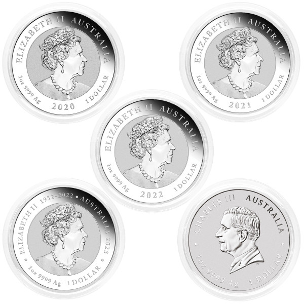 Avstralija: set srebrnikov Quokka 1 AUD BU 2020–2024 5 × 1 oz .9999 srebro, Perth Mint (AU0991X00242495) numizmatika kovanci