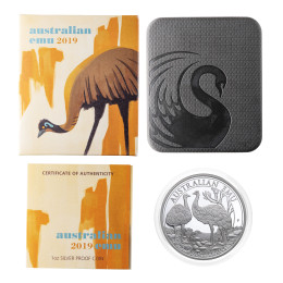 Avstralija: srebrnik Australian Emu PP 1 Dollar 2019 1 oz .9999 srebro, Perth Mint