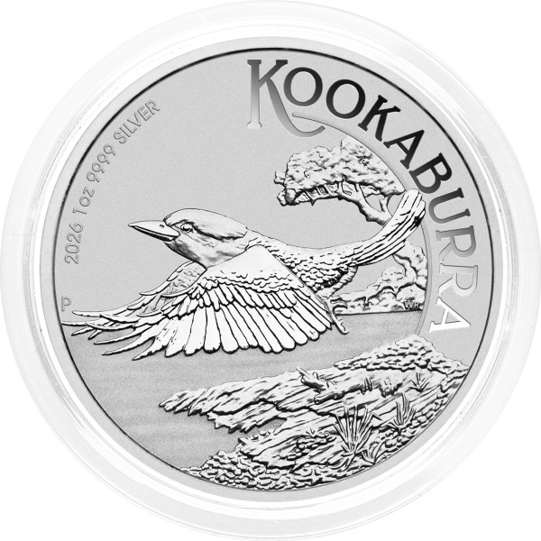Avstralija: srebrnik Kookaburra 1 AUD BU 2026 1 oz .9999 srebro, Perth Mint (AU0987X003544) numizmatika kovanci