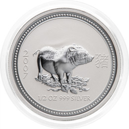 Avstralija: srebrnik Lunar I Year of the Pig (Lunar I – Prašič) 0,5 AUD 2007 0,5 oz .999 srebro, Perth Mint