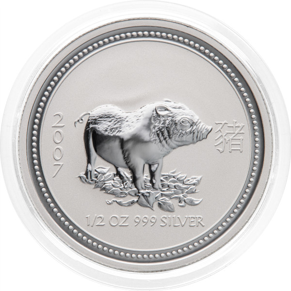 Avstralija: srebrnik Lunar I Year of the Pig (Lunar I – Prašič) 0,5 AUD 2007 0,5 oz .999 srebro, Perth Mint (AU1016X003548) numizmatika kovanci