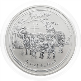 Avstralija: srebrnik Lunar II – Year of the Goat (Koza) 1 AUD BU 2015 1 oz .999 srebro, Perth Mint