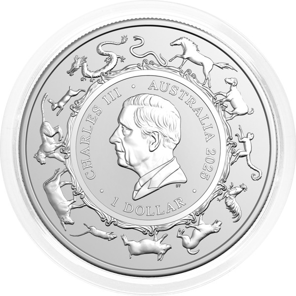 Avstralija: srebrnik Lunar RAM I – Snake (Kača) 1 AUD BU 2025 1 oz .999 srebro, Royal Australian Mint (AU0988X002982) numizmatika kovanci