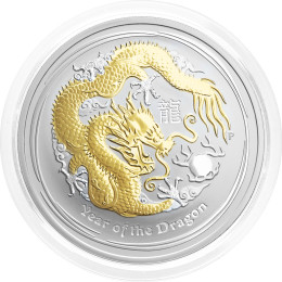 Avstralija: srebrnik Year of the Dragon Gilded BU 1 Dollar 2012 1 oz .999 srebro, Perth Mint