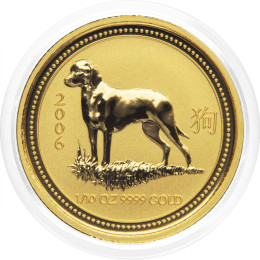 Avstralija: zlati kovanec Lunar I Year of the Dog 2006 – 15 Dollars, 1/10 oz .9999 zlato, The Perth Mint