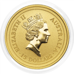 Avstralija: zlati kovanec Lunar I Year of the Tiger 1998 – 15 Dollars, 1/10 oz .9999 zlato, The Perth Mint