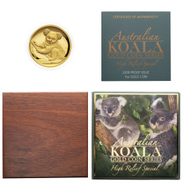 Avstralija: zlatnik Koala High Relief PP (polirana plošča) 100 AUD 2009 1 oz .9999 zlato, Perth Mint