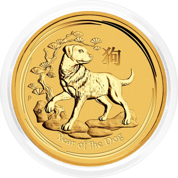 Avstralija: zlatnik Lunar II Dog (Pes) 15 AUD BU 2018 1/10 oz .9999 zlato, Perth Mint (AU995X002823) numizmatika kovanci