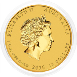 Avstralija: zlatnik Lunar II Monkey (Opica) 15 AUD BU 2016 1/10 oz .9999 zlato, Perth Mint