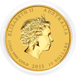 Avstralija: zlatnik Lunar II Snake (Kača) 15 AUD BU 2013 1/10 oz .9999 zlato, Perth Mint