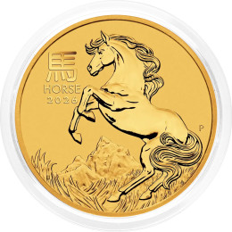 Avstralija: zlatnik Lunar III – Year of the Horse (Leto konja) BU 15 AUD 2026 1/10 oz .9999 zlato, Perth Mint