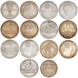 Avstrija – Druga republika: lot srebrnikov 13 × 100 Schilling + 1 × 50 Schilling .640 in .900 srebro, skupaj 325,5 g