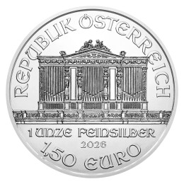 Avstrija (Druga republika): srebrnik Wiener Philharmoniker (Dunajski filharmonik) 1,5 EUR 2026 1 oz .999 srebro, Münze Österreich