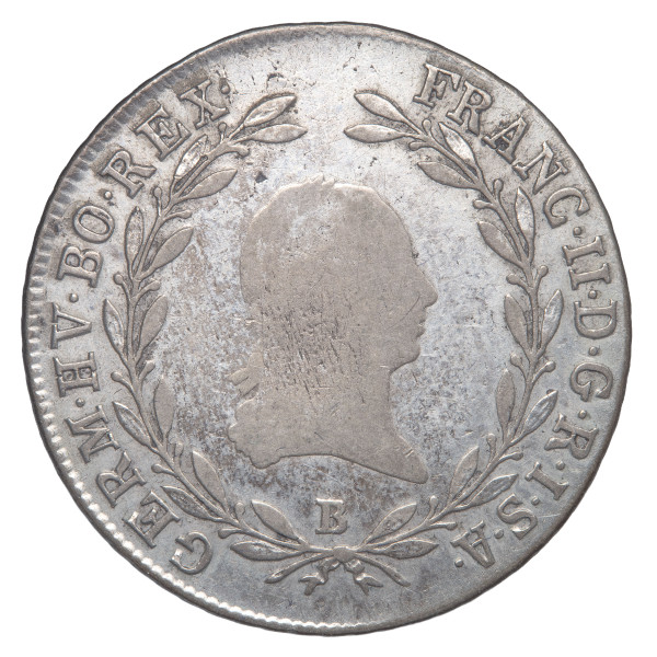 Avstrija (Habsburška monarhija): srebrni kovanec 20 Kreuzer 1804 B – Franc II., srebro .583, 6,48 g (AT1209X003638) numizmatika kovanci