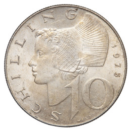 Avstrija (Republika): 10 šilingov 1973, srebro 640/1000, 7,90 g