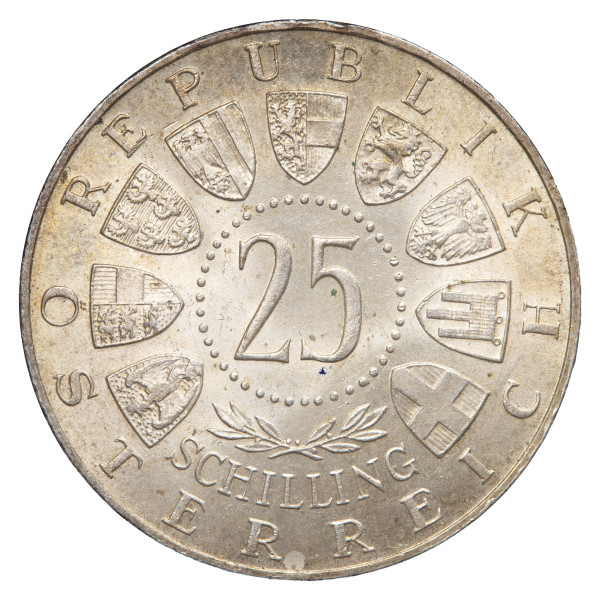 Avstrija (Republika): 25 šilingov 1958 – Carl Auer von Welsbach, srebro 800/1000, 13,02 g (AT1055X003596) numizmatika kovanci