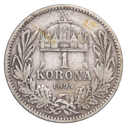Avstro-Ogrska: srebrnik 1 krona 1894 Franc Jožef I., ogrski tip, 835/1000 srebro, 4,87 g
