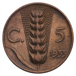 Italija - Kraljevina: 5 Centesimi 1933 R | Vittorio Emanuele III