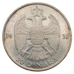 Jugoslavija - Kraljevina: 20 Dinara 1938 | Peter II