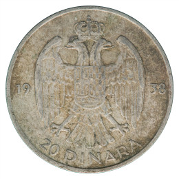 Jugoslavija - Kraljevina: 20 Dinara 1938 | Peter II