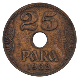 Jugoslavija - Kraljevina: 25 para 1938 | Peter II