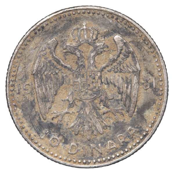 Jugoslavija (Kraljevina): kovanec 1 Dinar 1931 – kralj Aleksander I., srebro 500/1000, 6,82 g (RS1082X003619) numizmatika kovanci